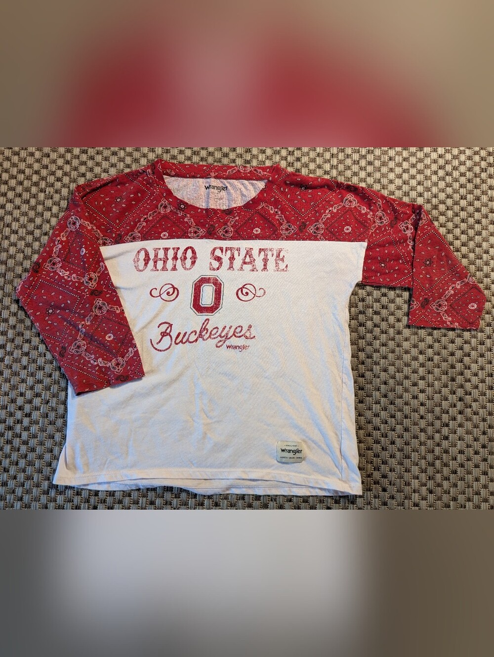 Wrangler Ohio State Buckeyes Paisley Print 3/4 Sleeve Western T-Shirt sz S